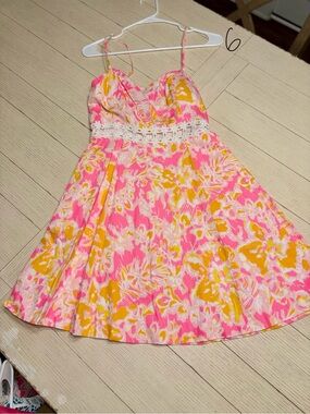 Lilly Pulitzer Pink & Yellow Floral Sundress with Lace Waist